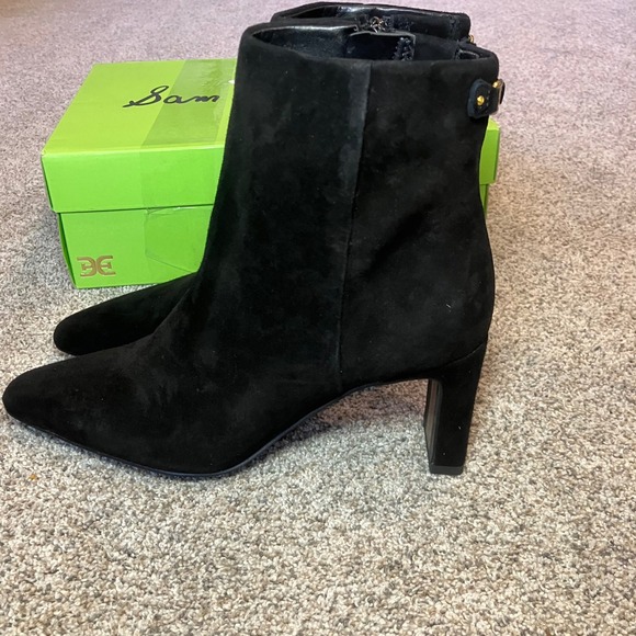 Sam Edelman Shoes - Sam Edelman Saige Black Suede Pointed Toe Block Heel Ankle Boots Womens 6.5M NIB